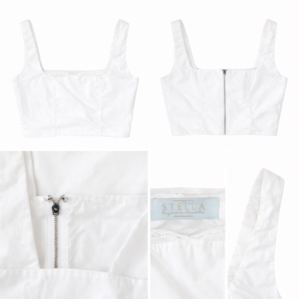 Stella White Cropped Corset Tank Top Lace Trim Zip Back Size M - Picture 2 of 3